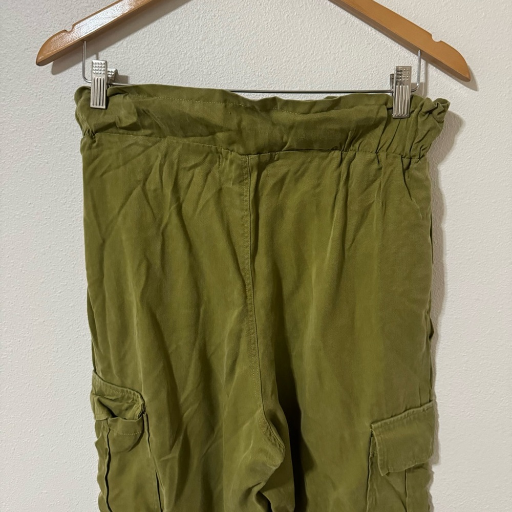 Back Beat Co Tencel Twill Lounge Wide Leg Cargo Pants Avocado Green Baggy-XS - Picture 8 of 10
